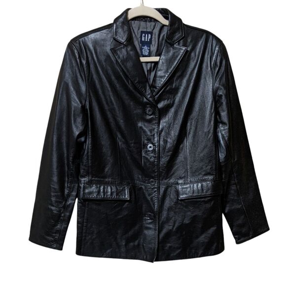 GAP Jackets & Blazers - Gap black leather jacket Small button front flap pocket DIY Flying Monkeys Y2K
